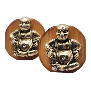 Laughing Buddha Bamboo Cufflinks Swank MCM Figural Cuff Links Vintage Buddhist